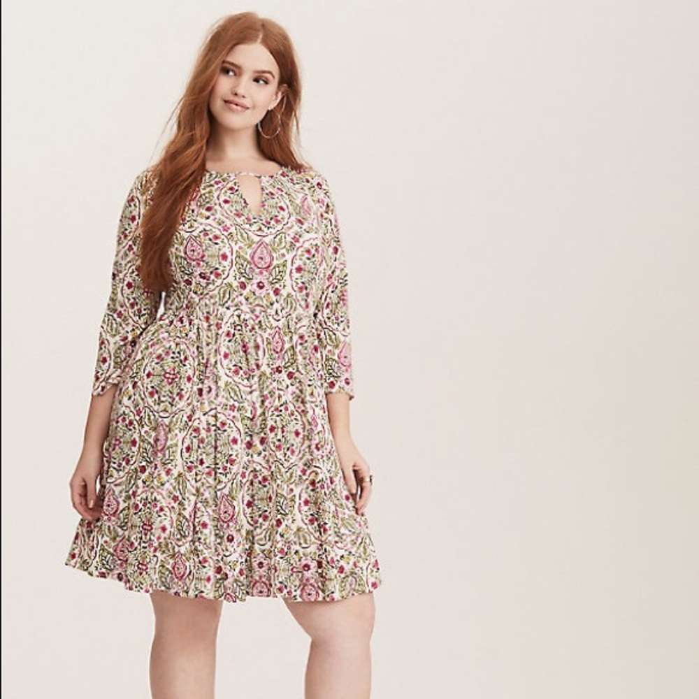 Plus size floral dress, long sleeve, spring